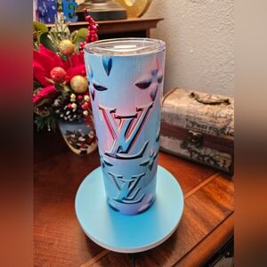 Simular To Louis Vuitton Blue and Pink Embossed Tumbler